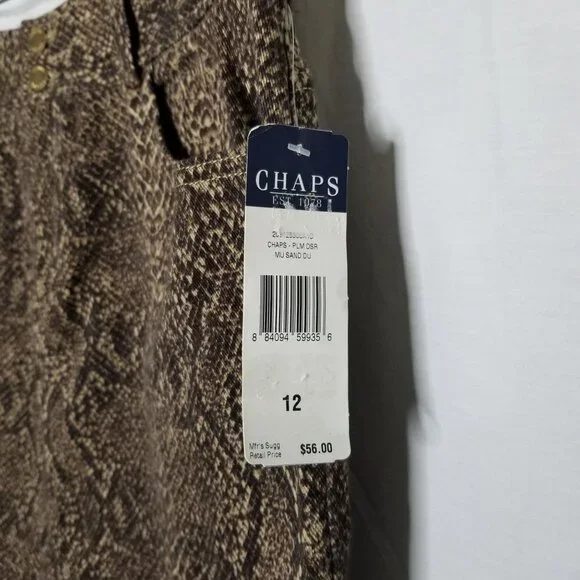 Chaps NWT Size 12 Skirt Knee Snake Reptile Print Stretch Denim Pockets Brown - Picture 4 of 7